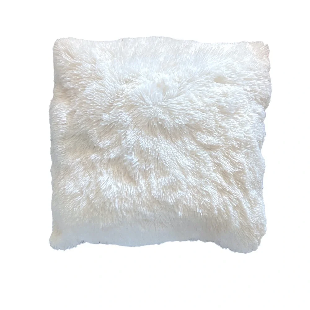 Tozai Home Faux Fur Throw Pillow 19” x 19” Contemporary Decorative Decor White